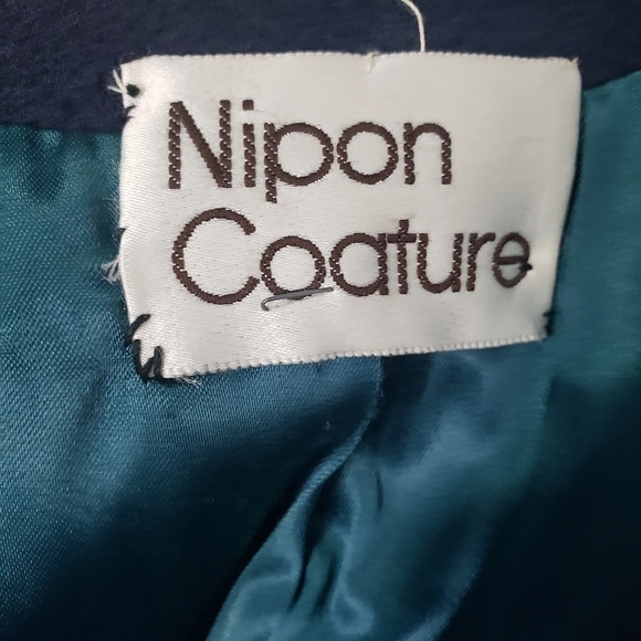 Vintage Nipon Coature navy blue/deep teal wool coat unique cut size 10 - Picture 11 of 13